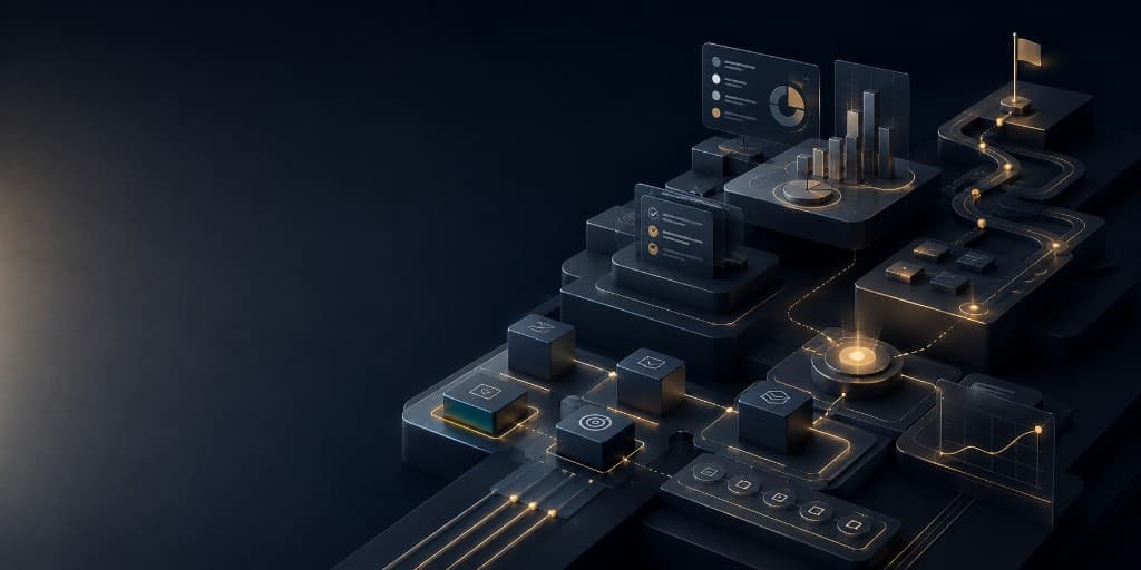 Abstract system visualizing business strategy — connected paths, goals, and operating clarity